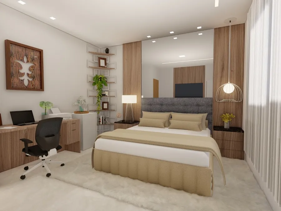Suíte com home office e marcenaria planejada